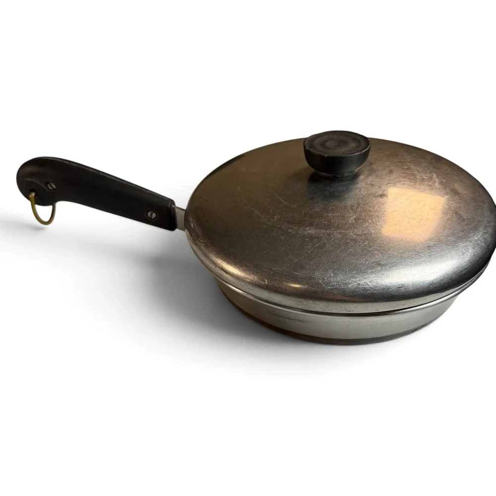 Vintage Revere Ware 1801 Copper Clad Stainless Steel Skillet with Lid Pan